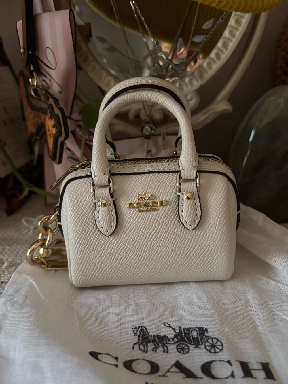 Coach Mini Rowan Bag Charm in Chalk with Gold Hardware